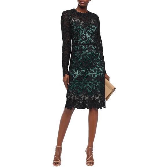 NWT Dolce & Gabbana Black Green Long-Sleeve Lace Dress Contrast Slip IT 44 L - Picture 8 of 15